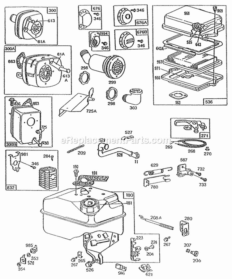 MufflersDeflectorsFuelAC Diagram and Parts List for 130202-3126-01  Briggs and Stratton Engine